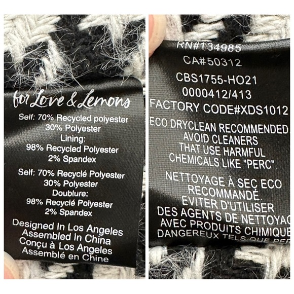 For Love and Lemons Bonnie Cropped Blazer Mini Skirt Houndstooth Suit Set Size M - Picture 15 of 16